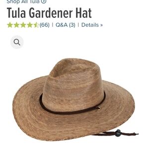 Tula Hat- Tula Natural Straw Hat With Brown Band & Chin Strap OS EUC